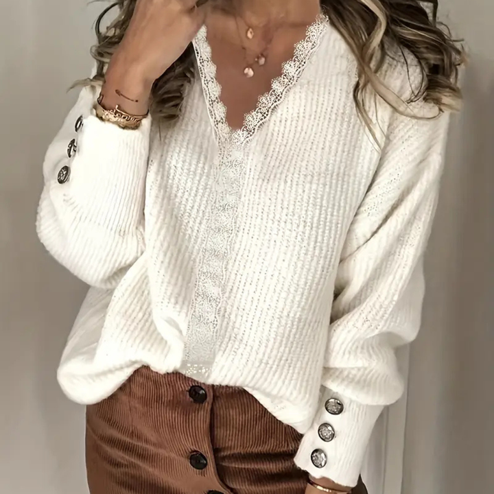 Lena | Elegant V-Neck Cable Knit Sweater