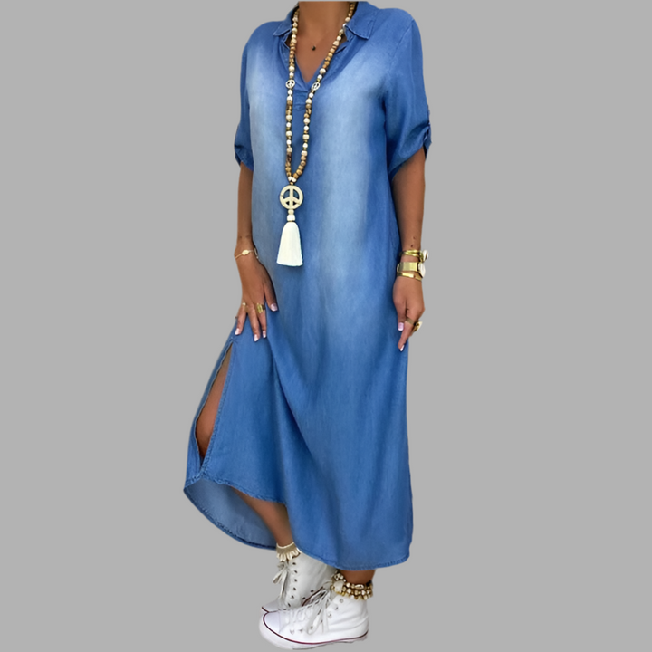 Elena | Long Denim Dress with Side Split